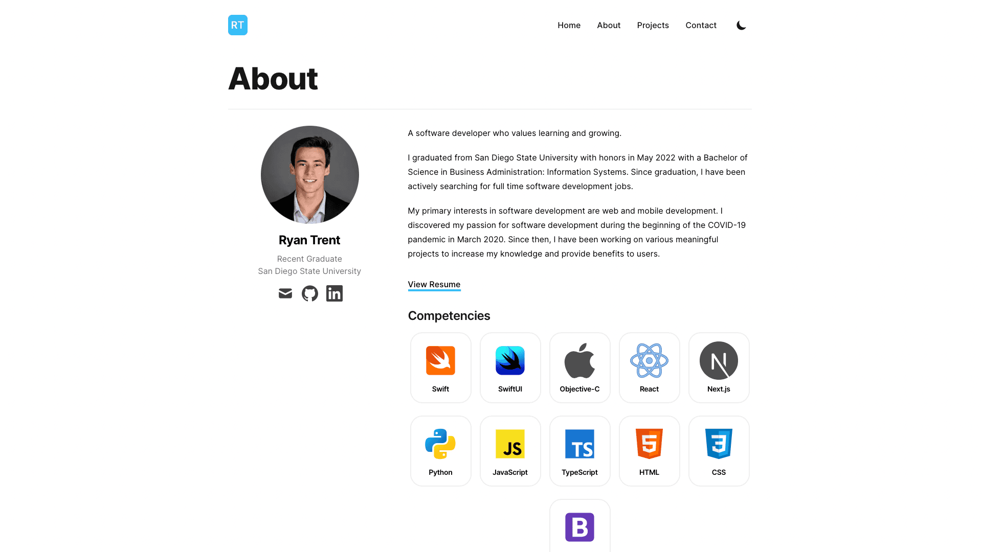 Screenshot of Portfolio Website